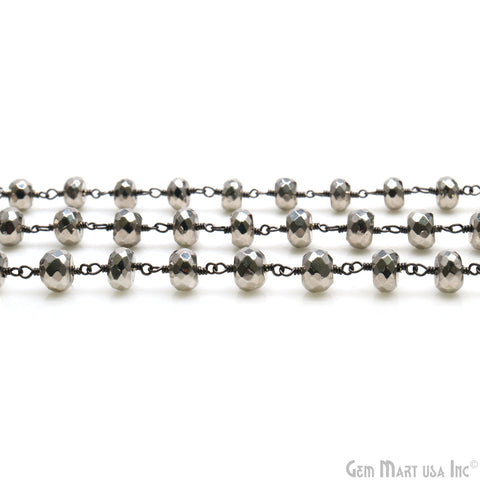 Pyrite Faceted Beads 6-7mm Oxidized Wire Wrapped Rosary Chain