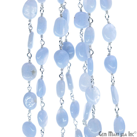 Blue Lace Agate 8x5mm Tumble Beads Silver Plated Rosary Chain