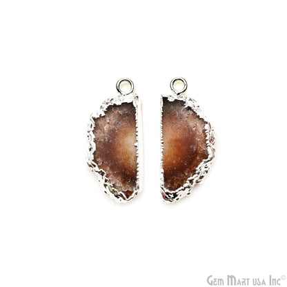 Agate Slice 34x15mm Organic Silver Electroplated Gemstone Earring Connector 1 Pair