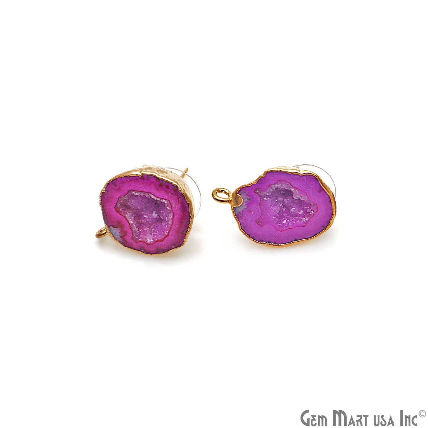 DIY Agate Slice Geode Druzy 20x22mm Gold Electroplated Loop Connector Studs Earrings - GemMartUSA