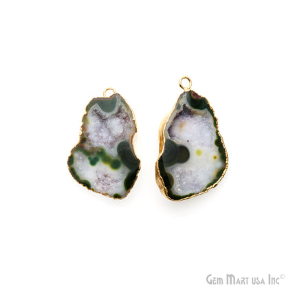 Geode Druzy 43x25mm Organic Gold Electroplated Single Bail Gemstone Earring Connector 1 Pair