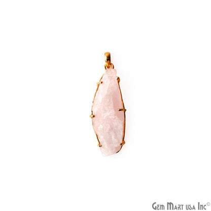 Natural Morganite Organic 48x17mm Gold Plated Prong Setting Single Bail Gemstone Pendant