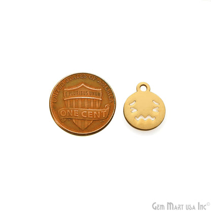 Sad Emoji Face Laser Charm Finding Gold Plated 14.8x12mm Charm For Bracelets & Pendants