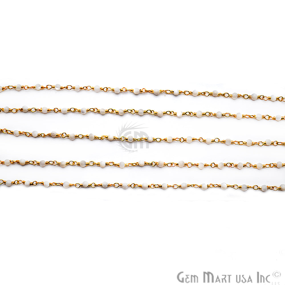 Mother of Pearl Gold Plated Wire Wrapped Gemstone Beads Rosary Chain (763911831599)