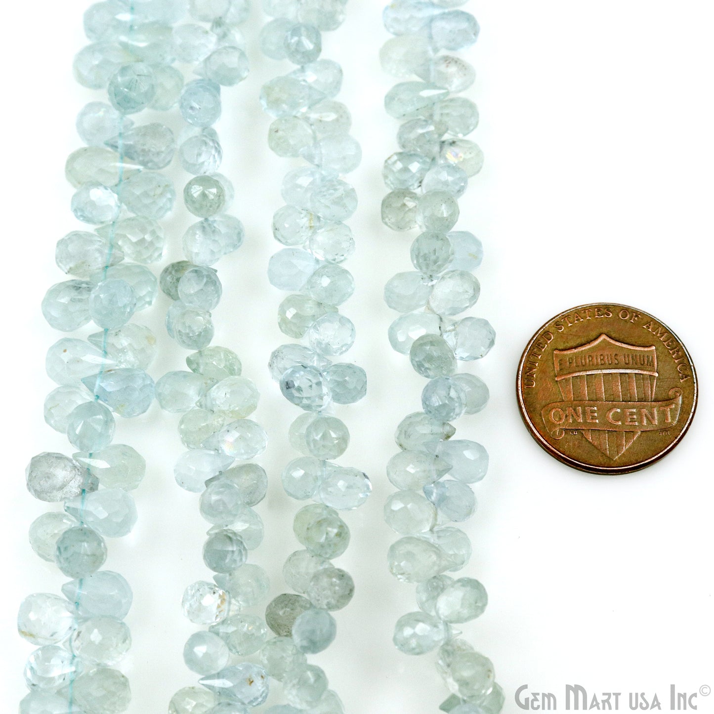 Aquamarine Teardrop Beads, 9 Inch Gemstone Strands, Drilled Strung Briolette Beads, Teardrop Shape, 6x4mm