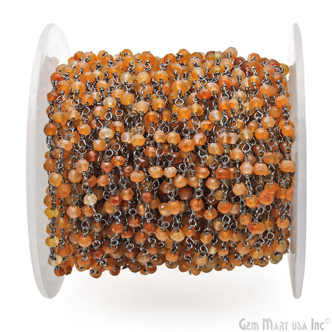 Carnelian 2-2.5mm Round Tiny Beads Oxidized Rosary Chain
