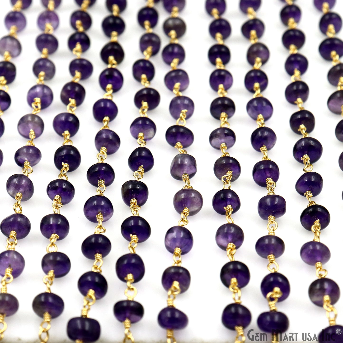 Amethyst Cabochon 5mm Faceted Beads Gold Wire Wrapped Beads Rosary Chain