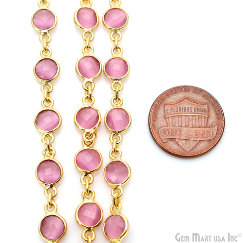 Pink Monalisa 5mm Bezel Link Gold Plated Continuous Connector Chain