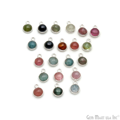 5PC Lot Multi Tourmaline Cabochon Round 6mm Silver Plated Single Bail Gemstone Connector