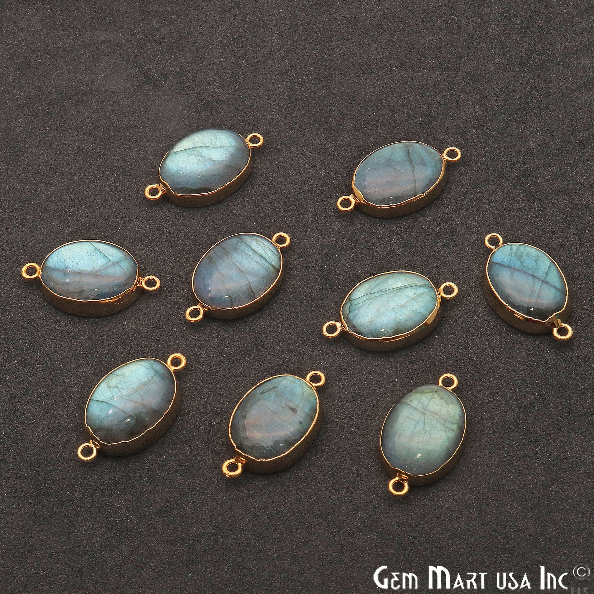 Labradorite Cabochon 27x15mm Oval Gold Electroplated Double Bail Gemstone Connector - GemMartUSA