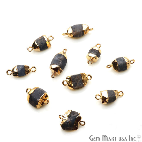 Rough Sapphire Gemstone 15x8mm Gold Edged Double Bail Bracelets Charm Connectors - GemMartUSA