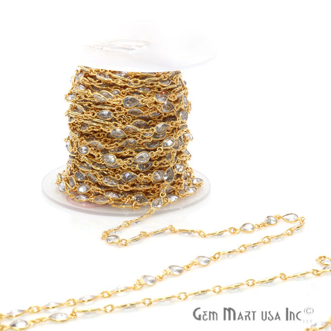 Crystal 6x4mm Pear Shape Gold Plated Continuous Connector Chain - GemMartUSA