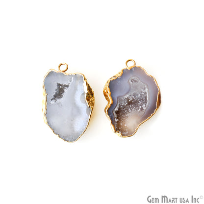 Geode Druzy 28x39mm Organic Gold Electroplated Single Bail Gemstone Earring Connector 1 Pair