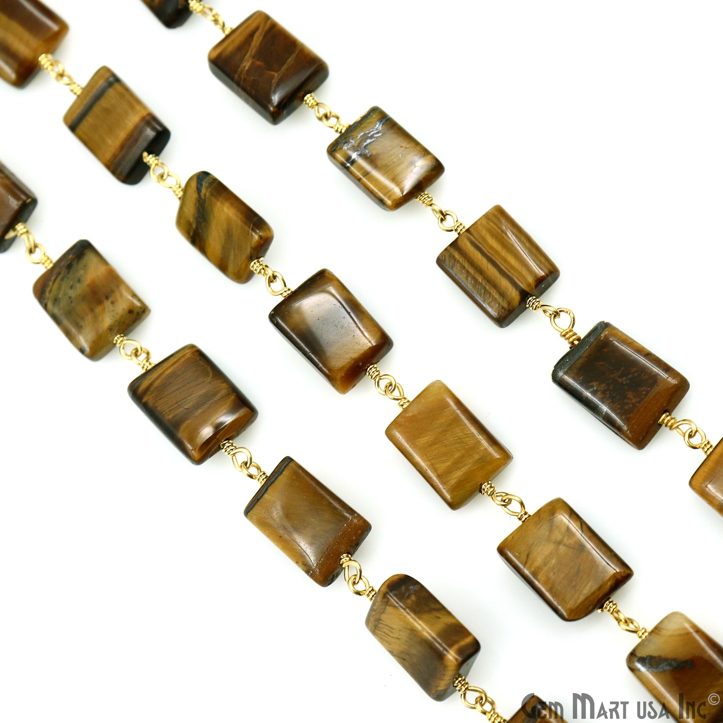 Tiger Eye 9x7mm Tumble Beads Gold Plated Rosary Chain