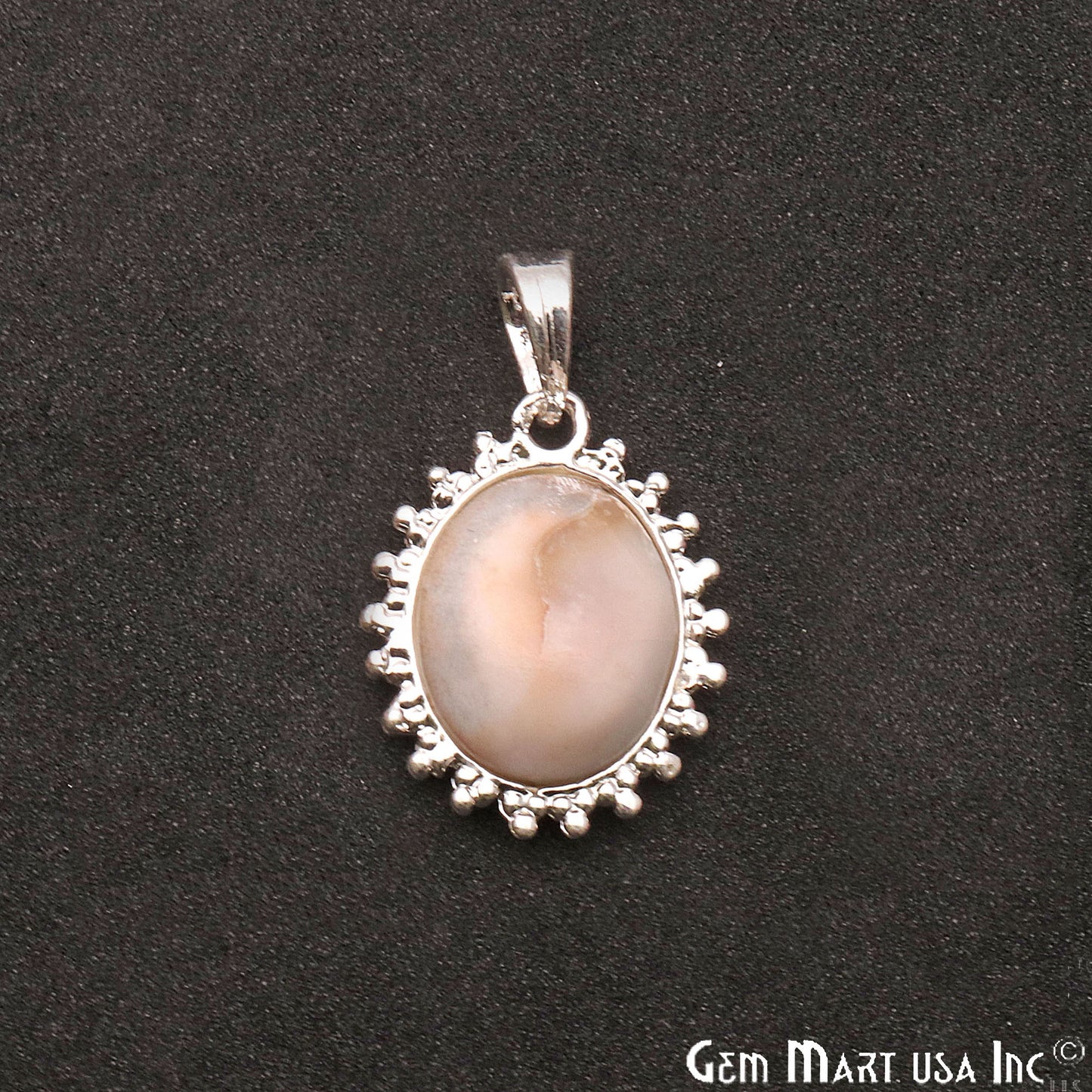 Natural Shell 28x22mm Oval Shape Silver Plated Single Bail Gemstone Pendant - GemMartUSA