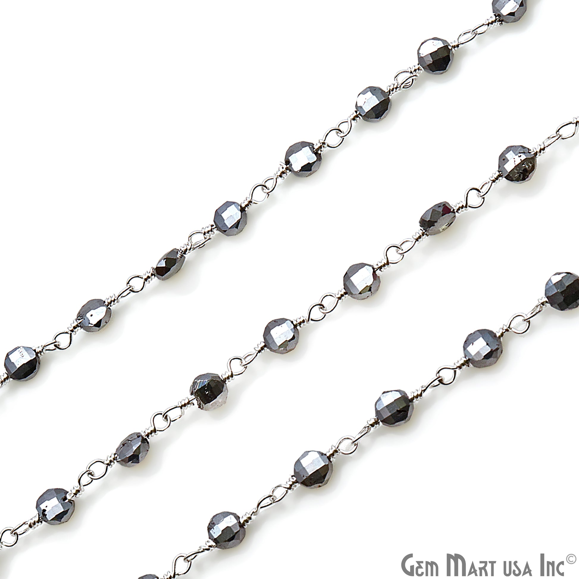 Pyrite Faceted 3-4mm Silver Wire Wrapped Rosary Chain - GemMartUSA