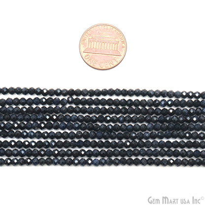 Sapphire Rondelle Beads, 12.5 Inch Gemstone Strands, Drilled Strung Nugget Beads, Faceted Round, 3-4mm