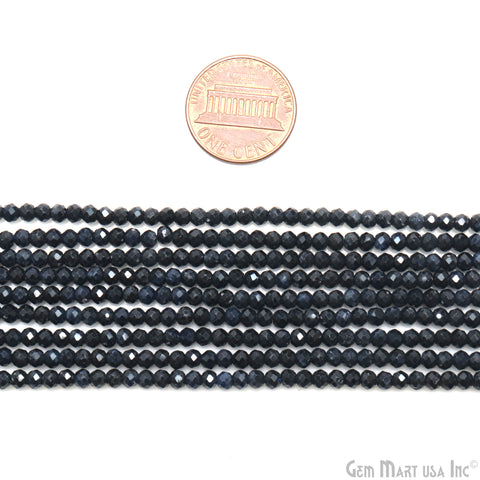 Sapphire Rondelle Beads, 13 Inch Gemstone Strands, Drilled Strung Nugget Beads, Faceted Round, 3-4mm