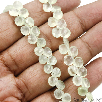 Prehnite Heart Beads, 8 Inch Gemstone Strands, Drilled Strung Briolette Beads, Heart Shape, 7mm