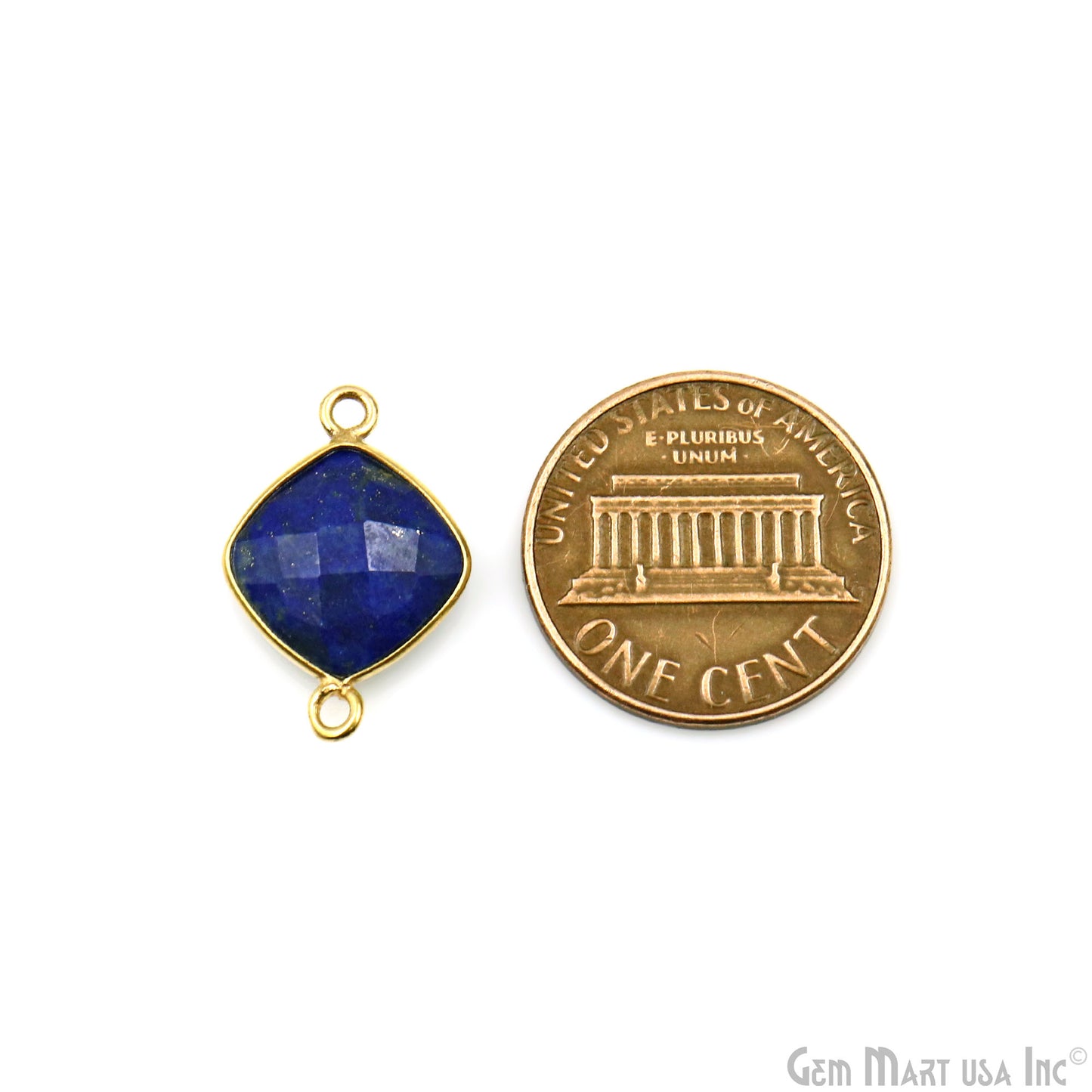 Lapis Cushion 10mm Double Bail Gold Bezel Gemstone Connector