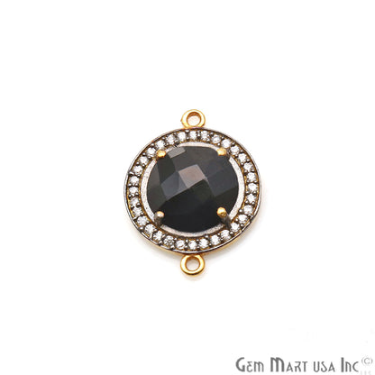 Black Onyx Round 10mm Black Pave Double Bail Gemstone Connector - GemMartUSA