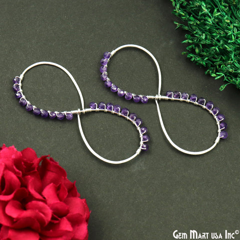 Amethyst & Rainbow Infinity Shaped 70x30mm Silver Wire Wrapped Beaded Jewelry Connector
