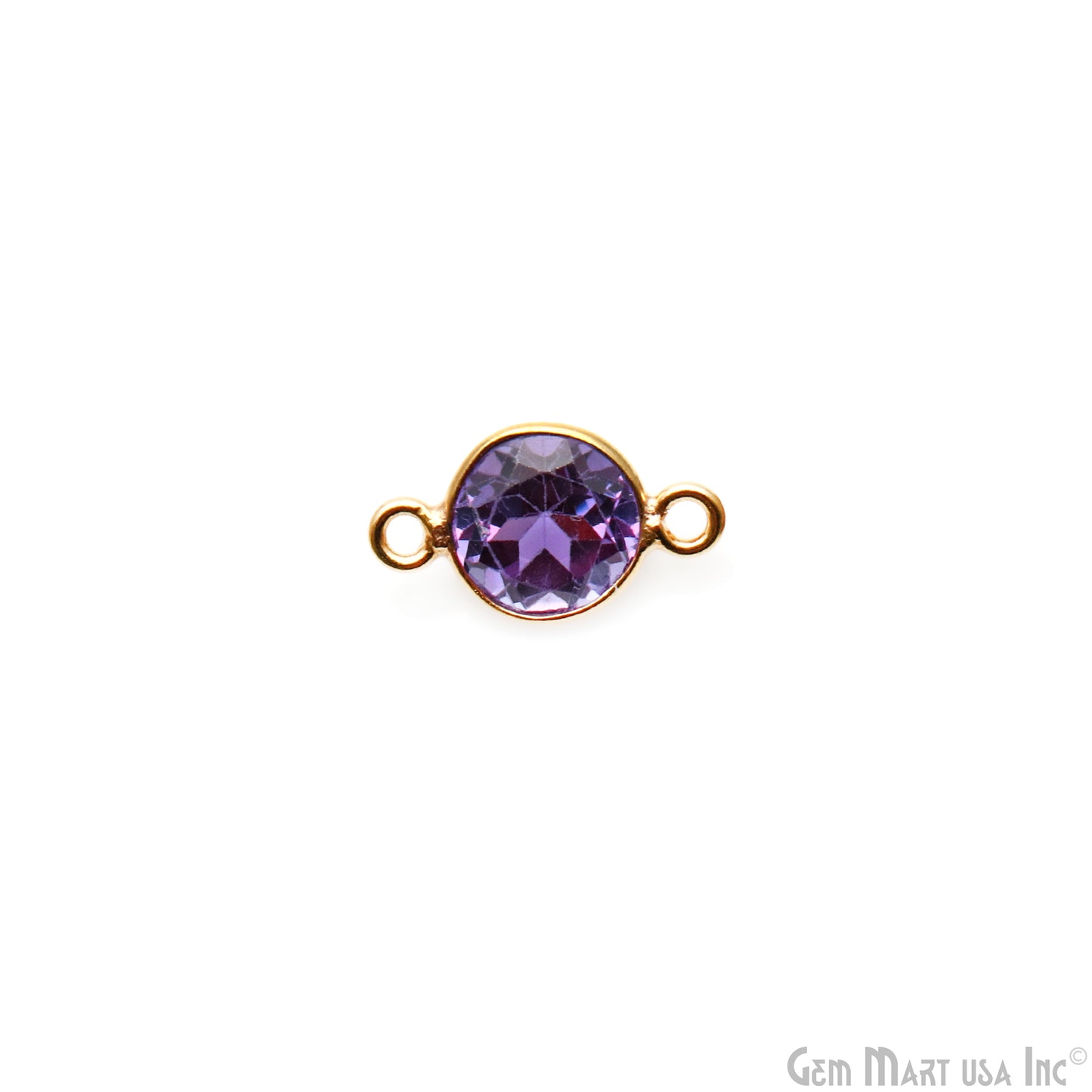 Alexandrite Cut Stone Round 8mm Double Bail Gold Bezel Connector