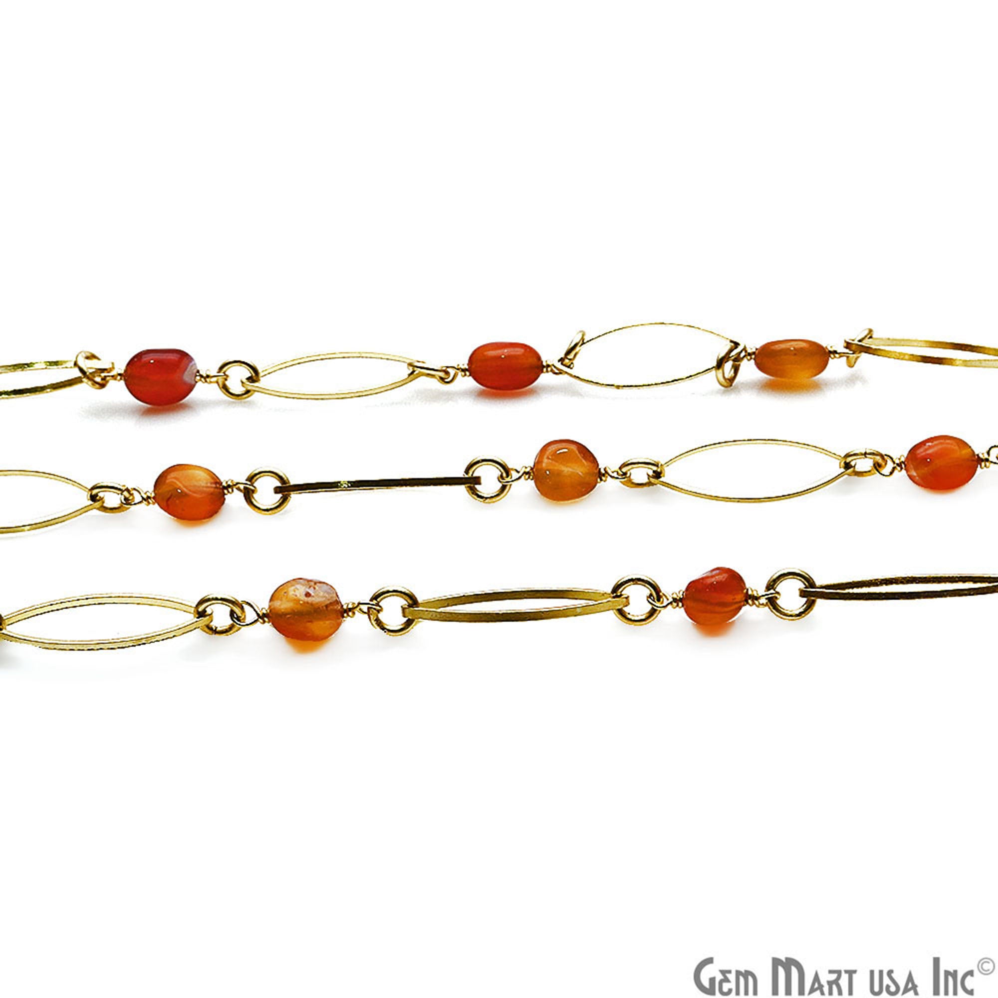 Orange Agate Gold Plated Marquise Finding Rosary Chain - GemMartUSA