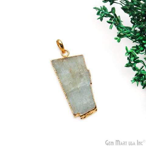 Aquamarine Free Form shape 42x18mm Gold Electroplated Gemstone Single Bail Pendant