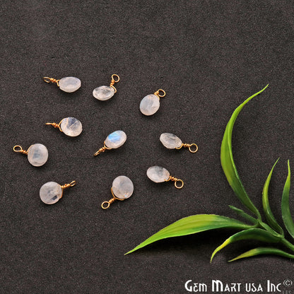 Rainbow Moonstone 7mm Round Single Bail Gold Wire Wrapped Gemstone Connector - GemMartUSA