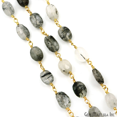 Rutilated Tumble Beads 8x5mm Gold Plated Gemstone Rosary Chain
