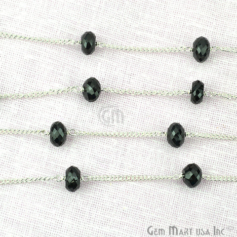 Black Spinel 7-8mm Silver Plated Rondelle Beads Rosary Chain (763821785135)
