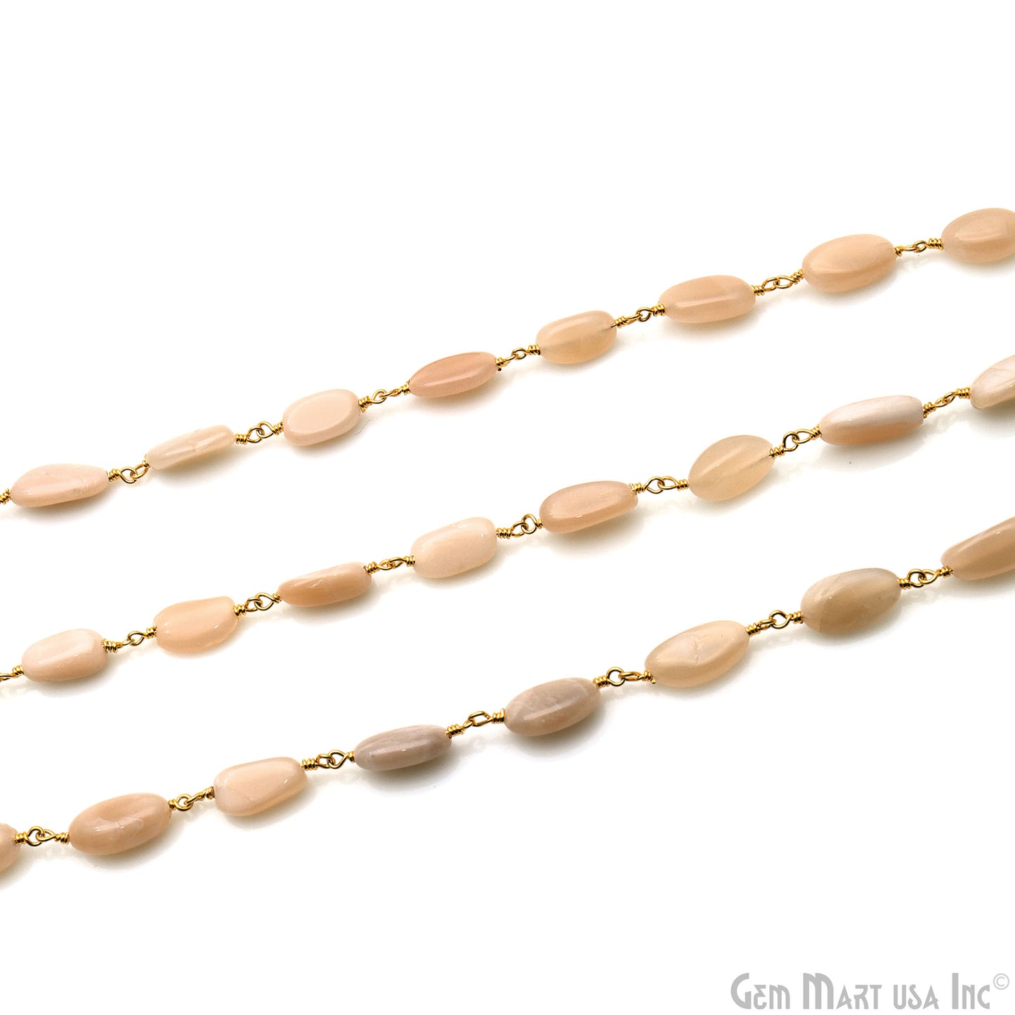 Peach Moonstone 12x5mm Tumble Beads Gold Plated Rosary Chain