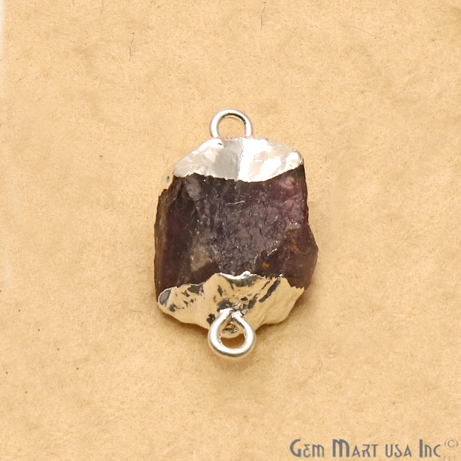 Rough Amethyst Organic 22x13mm Silver Electroplated Pendant Connector - GemMartUSA