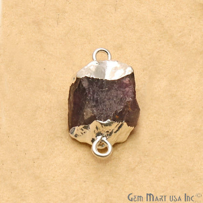 Rough Amethyst Organic 22x13mm Silver Electroplated Pendant Connector - GemMartUSA