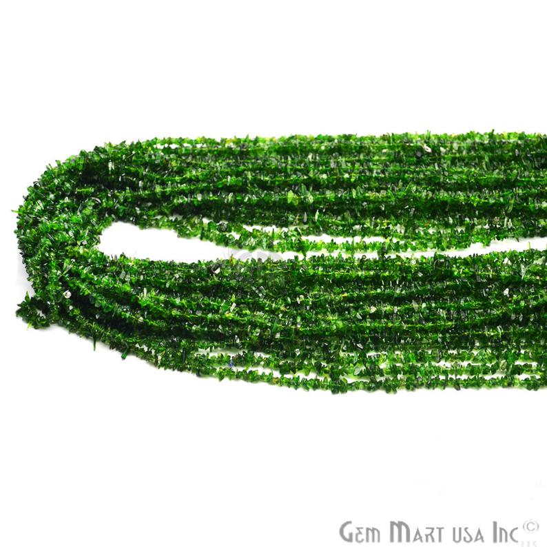 Chrome Diopside Natural Stone Smooth Chips 34 inches Full Strand (762208976943)
