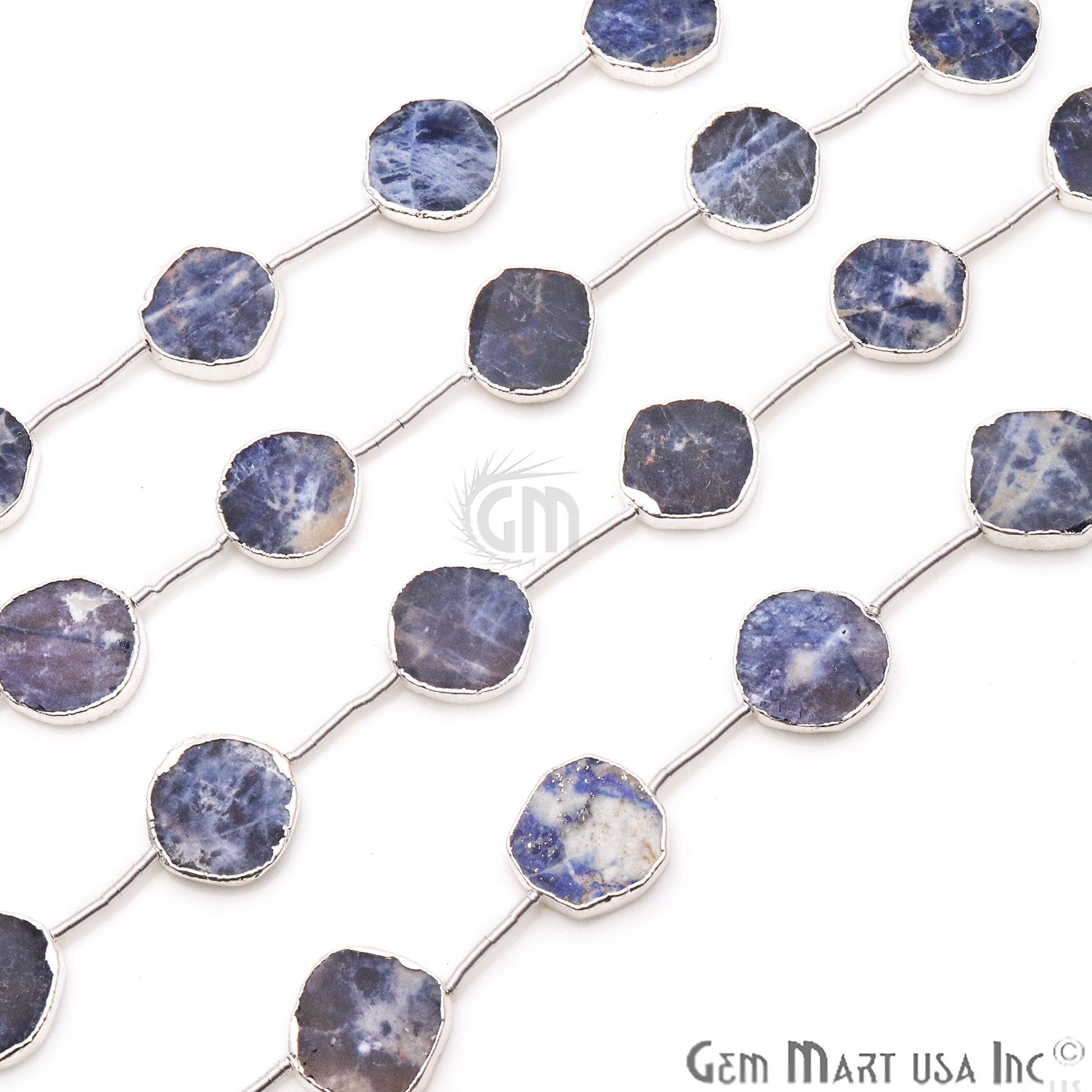 Sodalite Free Form 18x15mm Silver Edged Crafting Beads Gemstone Strands 9INCH - GemMartUSA