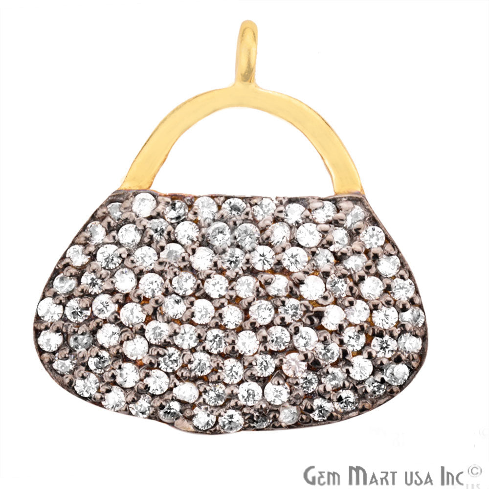 Cubic Zircon Pave 'Purse' Gold Vermeil Charm For Bracelet & Pendants - GemMartUSA