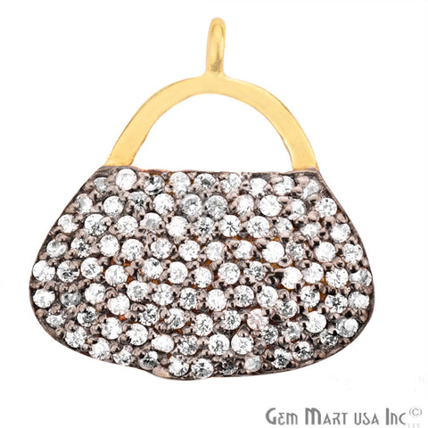 Cubic Zircon Pave 'Purse' Gold Vermeil Charm For Bracelet & Pendants - GemMartUSA