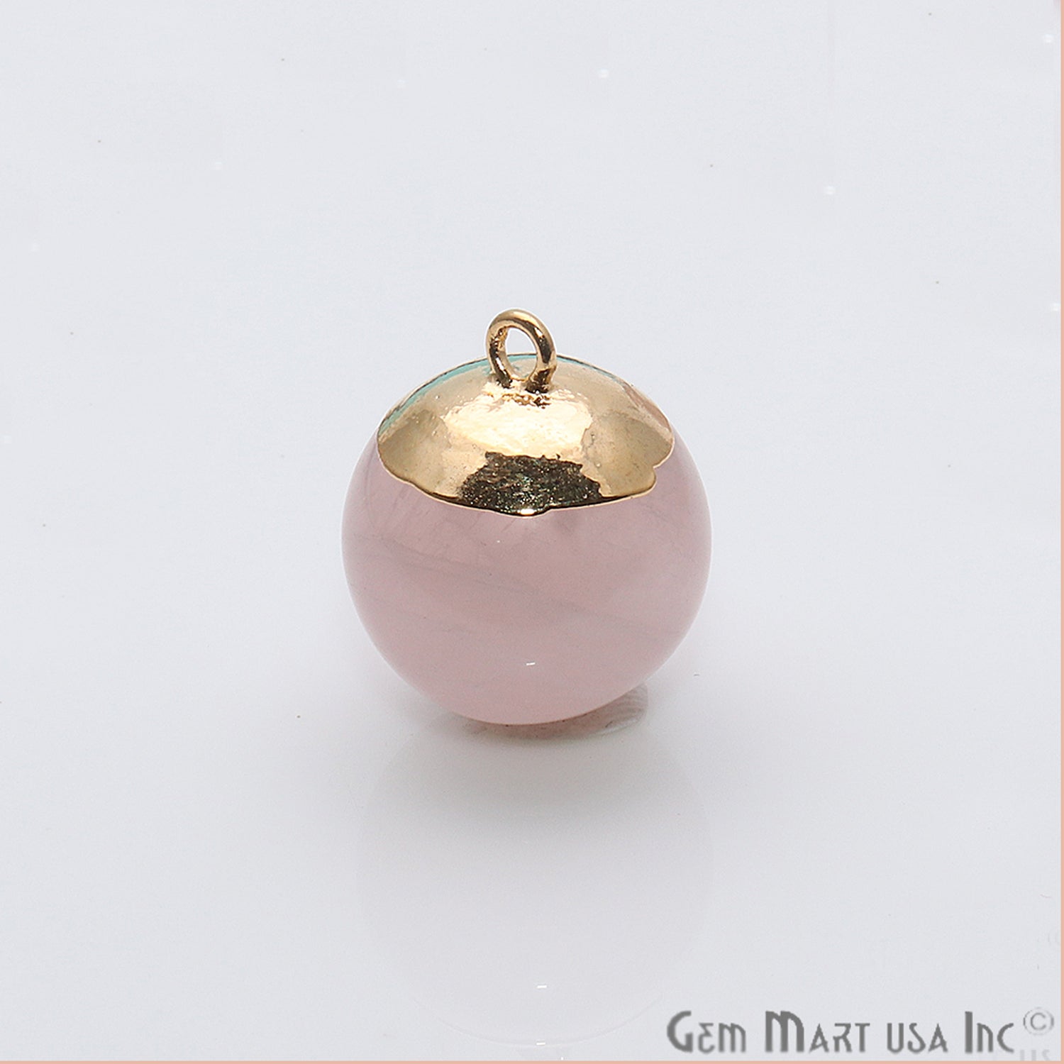 Rose Quartz 16x20mm Gold Electroplated Single Bail Charm Ball Connector - GemMartUSA