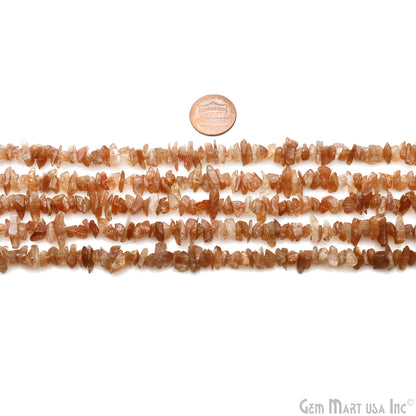 Sunstone Chip Beads, 34 Inch, Natural Chip Strands, Drilled Strung Nugget Beads, 7-10mm, Polished, GemMartUSA (CHSN-70004)