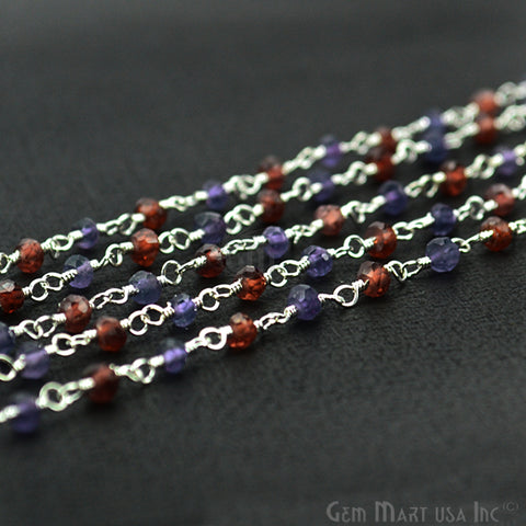 Amethyst With Garnet Silver Plated Wire Beads Rosary Chain