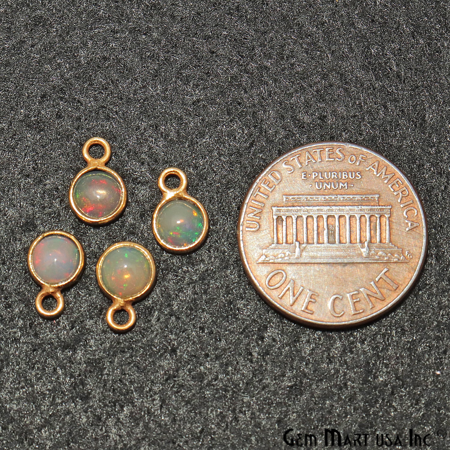Opal Cabochon Round 5mm Gold Plated Single Bail Gemstone Connector - GemMartUSA