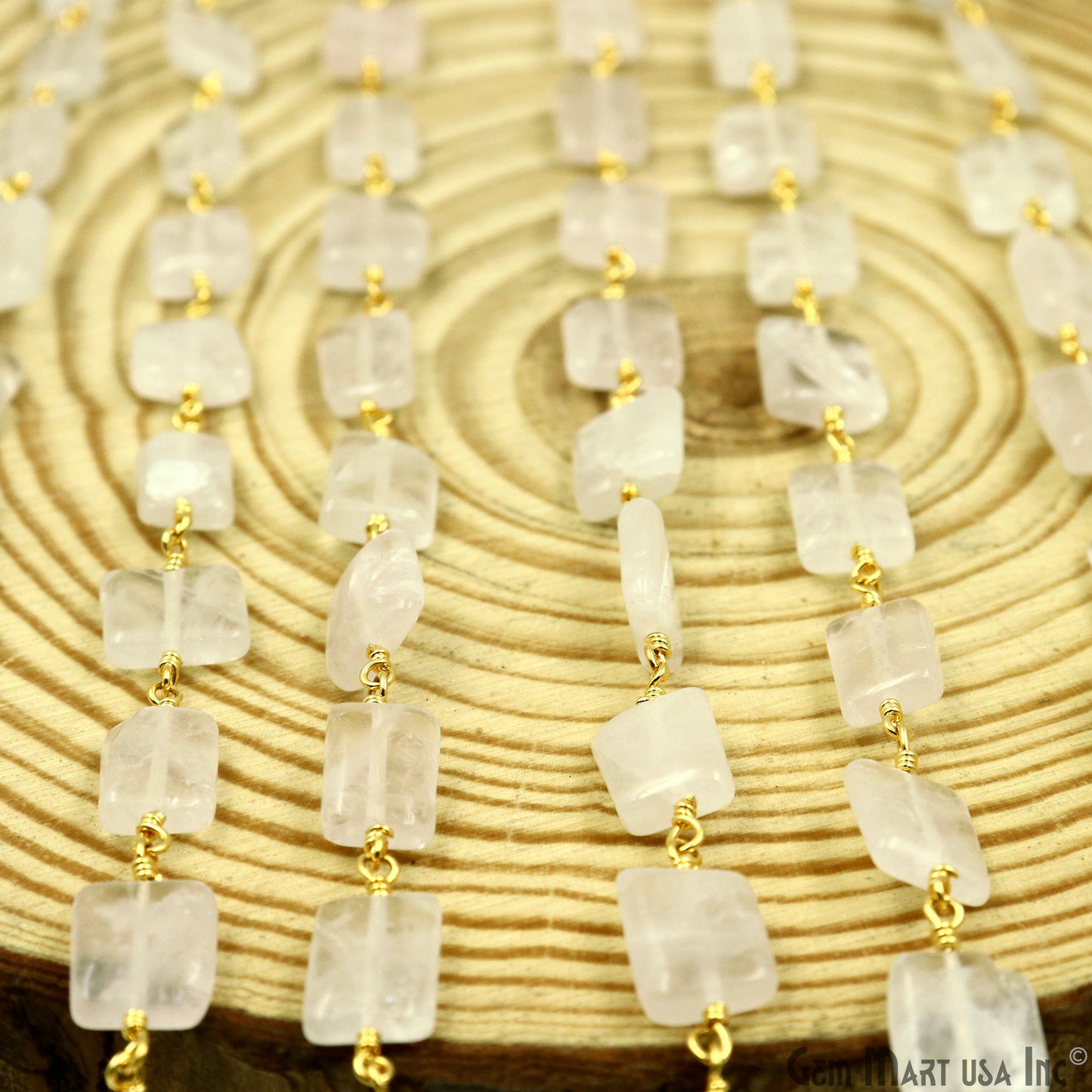 Rose Quartz 9x7mm Tumble Beads Gold Plated Rosary Chain