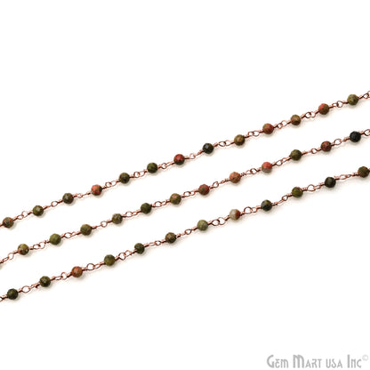 Unakite 2.5-3mm Gold Plated Beaded Wire Wrapped Rosary Chain