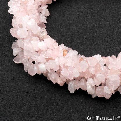 Rose Quartz Chip Beads, 34 Inch, Natural Chip Strands, Drilled Strung Nugget Beads, 7-10mm, Polished, GemMartUSA (CHRQ-70004)