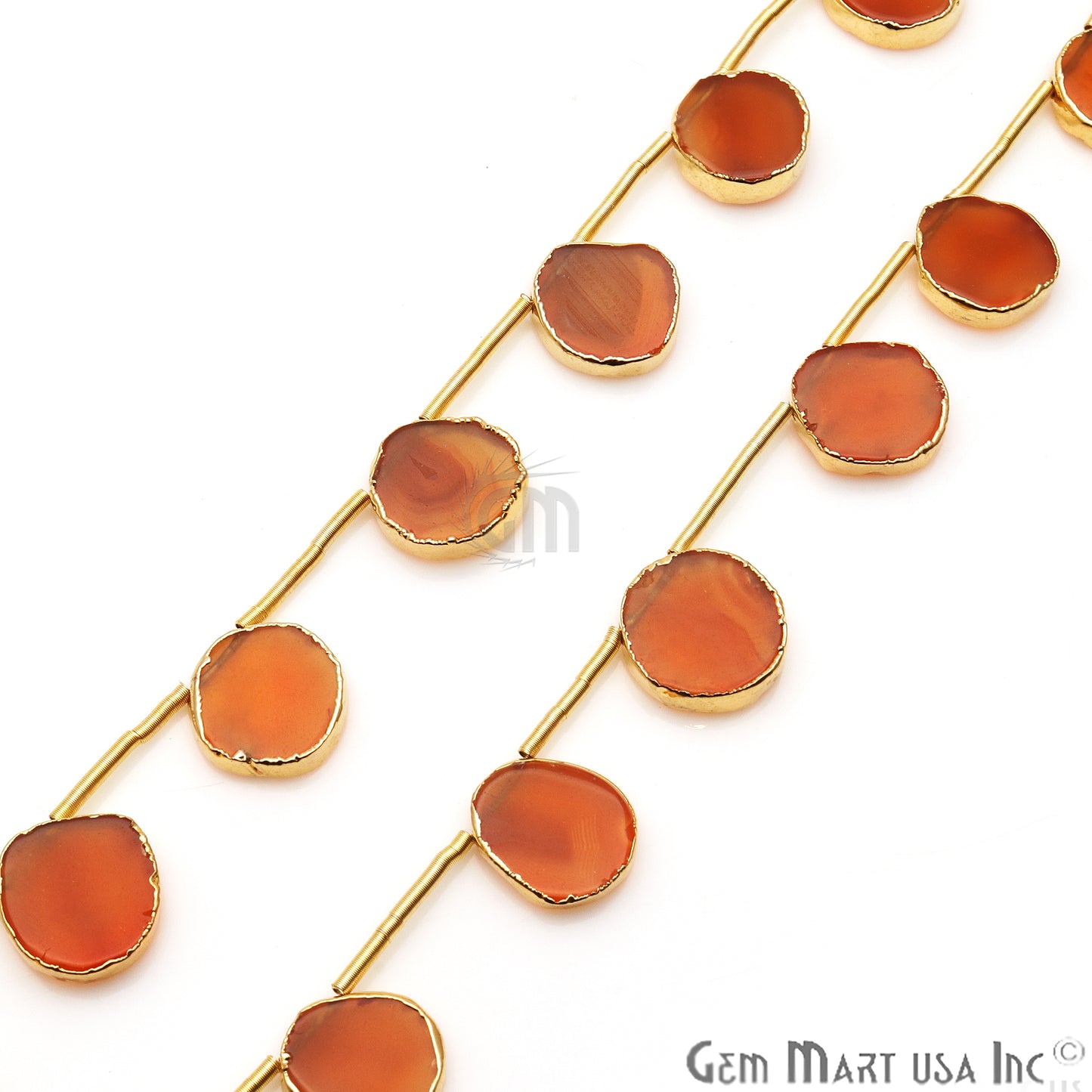 Carnelian Free Form Gold Electroplated 18x15mm Crafting Beads Gemstone 9 Inch Strands - GemMartUSA