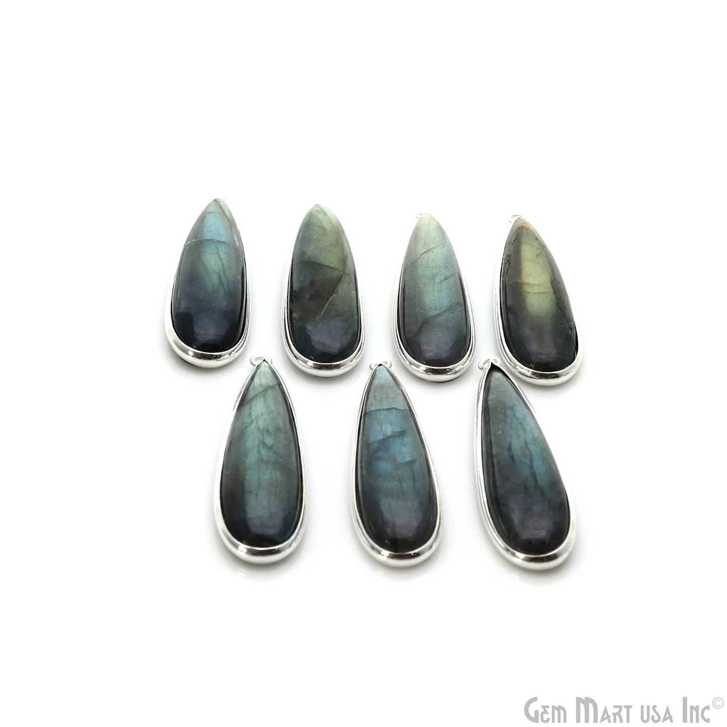 Flashy Labradorite Cabochon 39x10mm Pears Single Bail Silver Plated Gemstone Connector