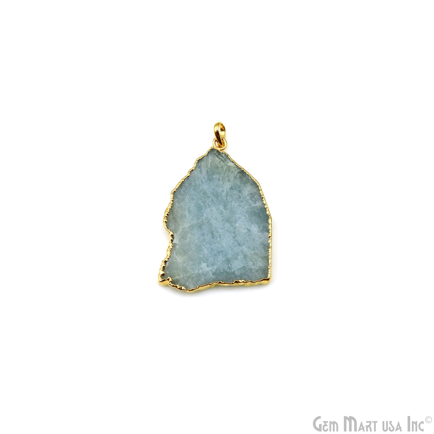 Aquamarine Free Form shape 53x36mm Gold Electroplated Gemstone Single Bail Pendant