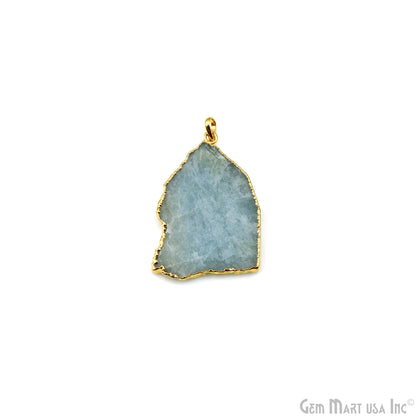 Aquamarine Free Form shape 53x36mm Gold Electroplated Gemstone Single Bail Pendant